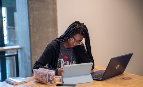 Student studying with laptop