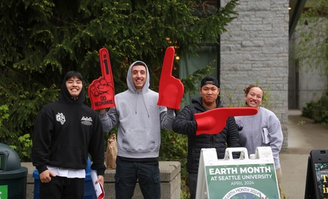 Group of students with foam fingers