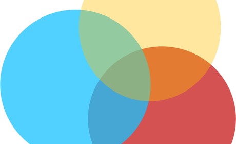 three circles overlaping one blue, one yellow, and one red