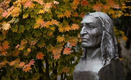 A statue of Chief Seattle on campus