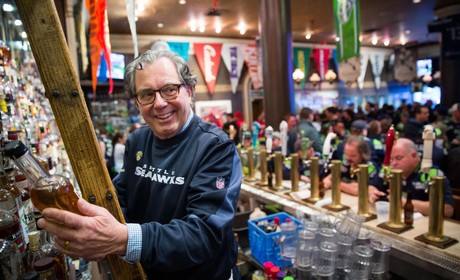 Mick McHugh behind the bar at FX McRory