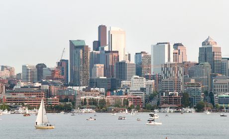 South Lake Union filled with boats against the city skyline