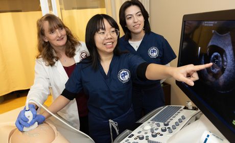 Diagnostic Ultrasound students with professor