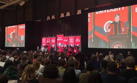 President Mast on stage at the 2026 Student Convocation