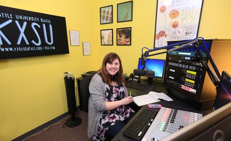 Student broadcasting from radio station
