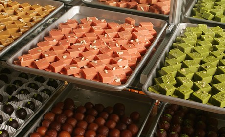 A display case full of Punjab sweets