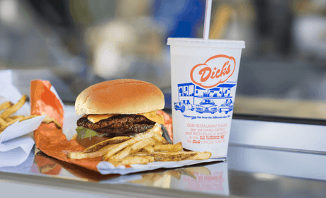 Dicks Drive-In meal of burger, shake, and fries