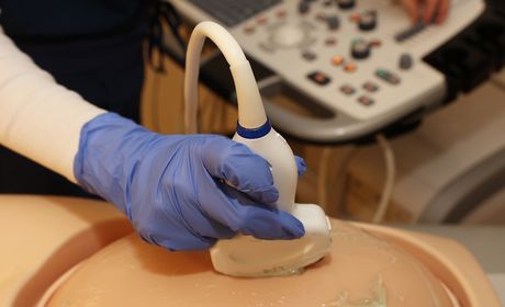 student practicing fetal ultrasound