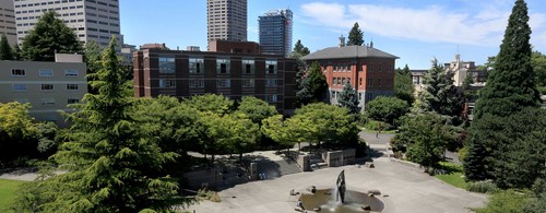 Seattle University quad and fountain looking north