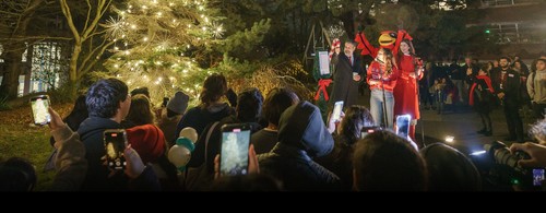 Students looking festive at the campus Christmas Tree Lighting event