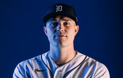 Tarik Skubal tight crop dark blue background