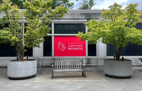 Sign in window that says Since 1947 Albers means business