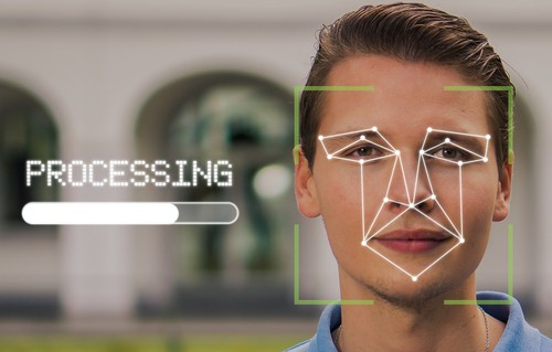 Profile of young male with lines over the face as if scanning