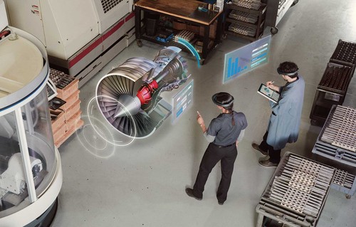 Engineers Using Microsoft HoloLens to Visualize a Jet Engine