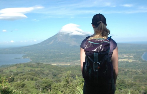 Student in Costa Rica looking at mountain