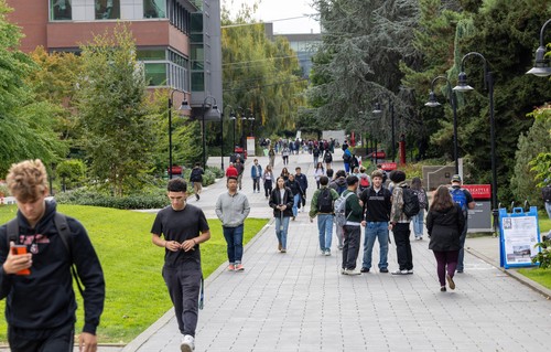 Students walking along lower mall on campus