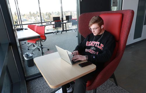 Student working on a laptop