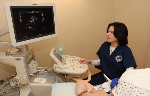 Student performing cardiac ultrasound