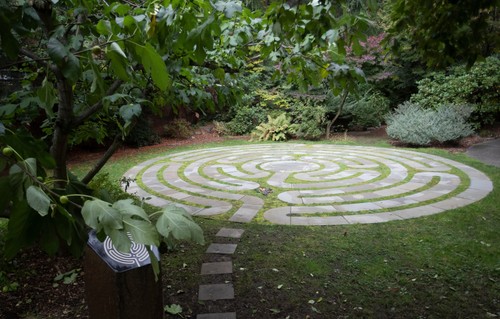 Labyrinth in a garden setting on the Seattle University campus