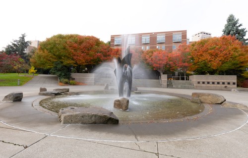 Tsutakawa fountain in the quad