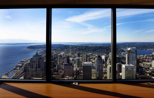 View of Seattle from observatory window