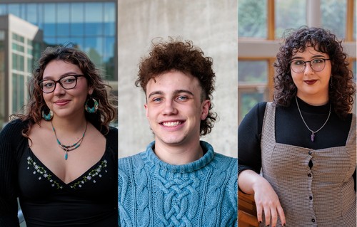 Three portraits of students who were awarded scholarships