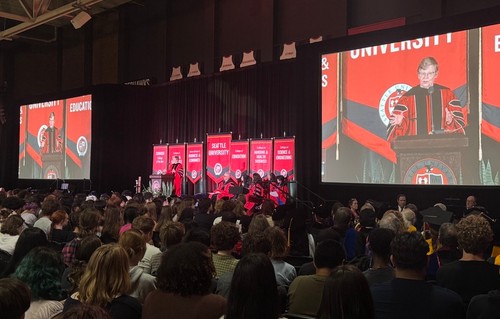 President Mast on stage at the 2026 Student Convocation