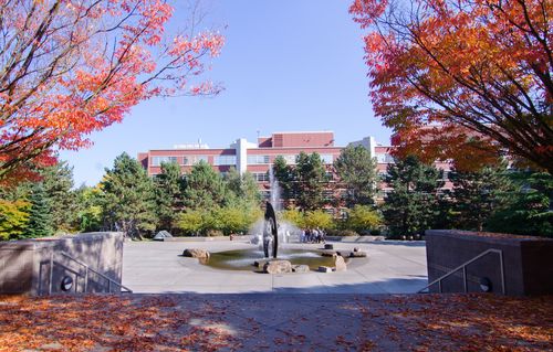 Campus fountain on a sunny day