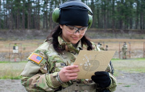 Cadet looking at target after shooting