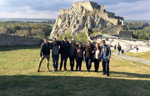 Computer science students visiting Devin Castle in Slovakia while studying abroad