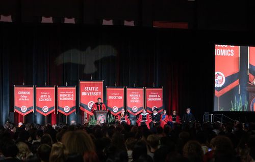 President Peñalver speaking to the audience at Convocation