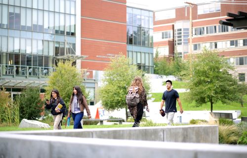 Students walk across First Hill campus