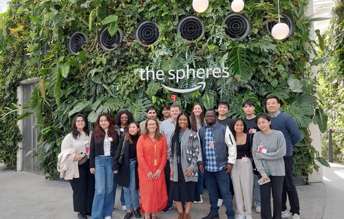 Students and mentors touring Amazon spheres
