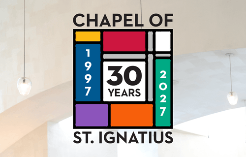 Logo with background of white walls of Chapel