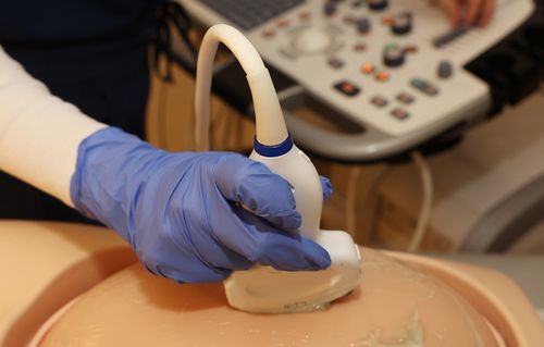 student practicing fetal ultrasound