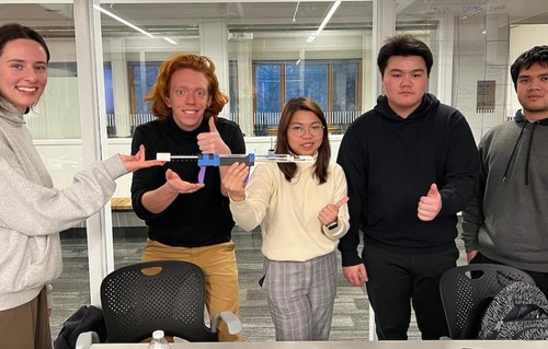 The student team of Manilyn Cabrera, Kai Chen, Sophia Coseo, Samuel Lund and Georelle Marc Matias created a protoype for a one-handed zip tie applier for OCR Consulting.