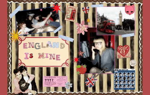 collage of Olivia's 1st month in England with photos and stickers representing the UK