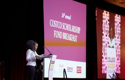 Sophia Bajinya, Costco Scholar, speaking at the Costco Scholarship Fund Breakfast