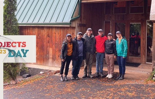 The Fisher Lodge/Camp Korey team (l-r): Bianca Casem, ’15, (Degenkolb Engineers), Aaron Aguon-Africa, Danny O'Brien, Lucas Lazaga, Huynh Huynh and Clare Terpstra (Degenkolb Engineers).