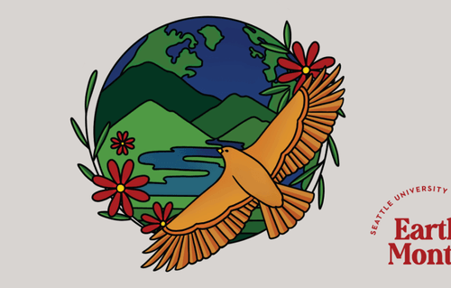 This year's winning Earth Month logo design created by first-year student Clara Husaby, '27. 



