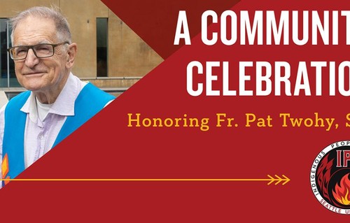 Graphic featuring Father Pat Twohy