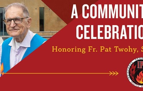Graphic featuring Father Pat Twohy