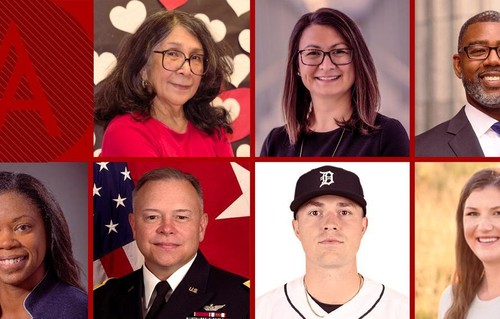 A photo collage featuring this year's alumni award winners