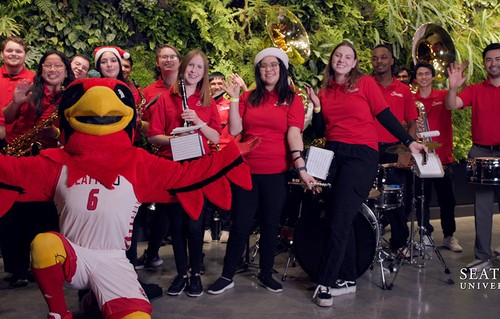 photo featuring SU Pep Band at tree lighting