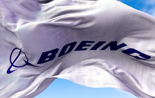 A white flag with the Boeing logo