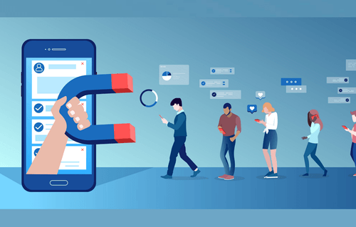 Magnet drawing people into a smart phone