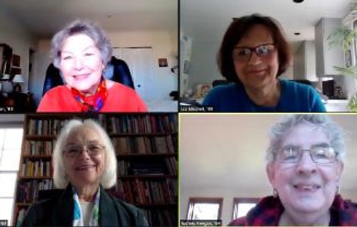 A zoom screen capture of four women who were a part of the same Honors cohort