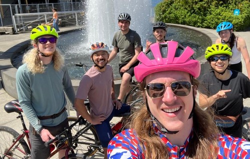 a group of shot of SU Bicycle Club members outside