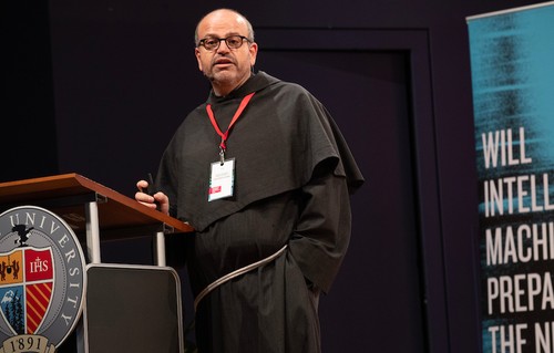Father Benanti on stage at Ethics and Tech conference