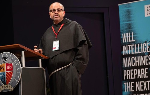 Father Benanti on stage at Ethics and Tech conference